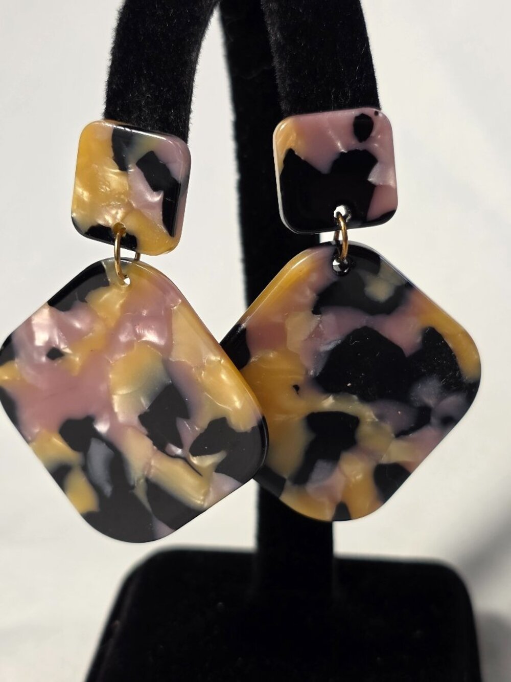 Geometric Resin Drop Statement Earrings Multi-Color Tortoiseshell Pattern